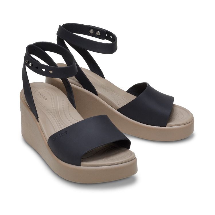 Brooklyn Ankle Strap Wedge - Black/Mushroom