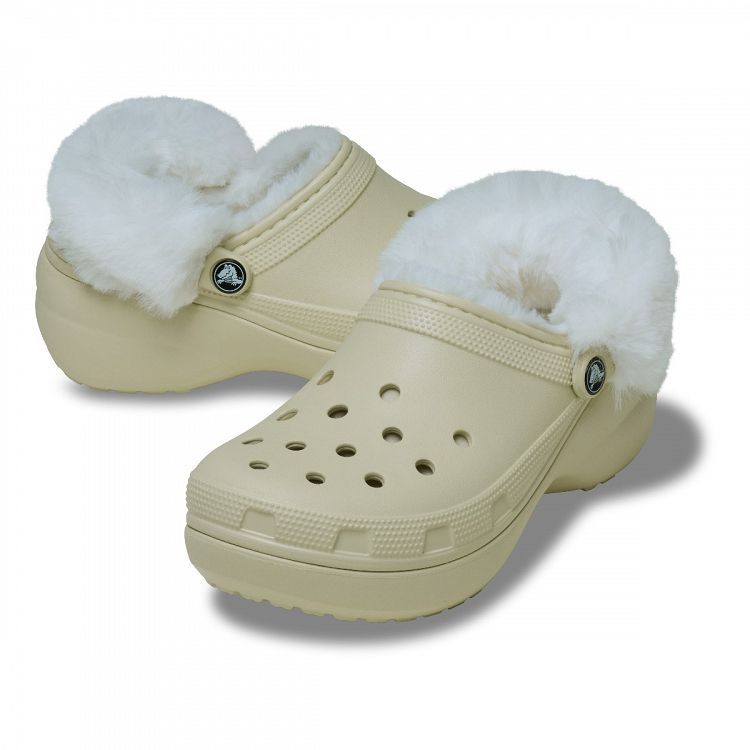 Classic Platform Fuzz Lined Clog - Bone