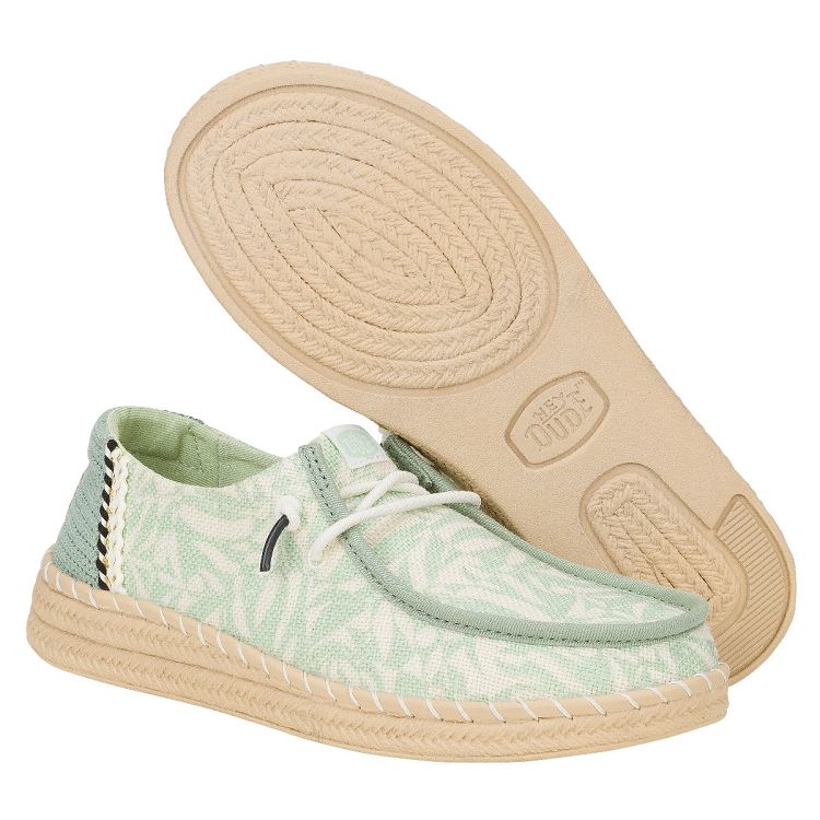 Wendy Espadrille Retro Palm - Celadon Green/White
