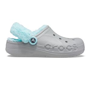 Baya Lined Fuzz Strap Clog - Light Grey/Ice Blue