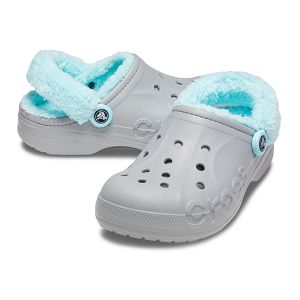 Baya Lined Fuzz Strap Clog - Light Grey/Ice Blue
