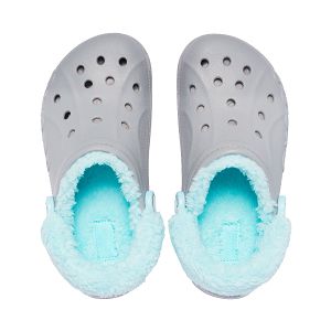 Baya Lined Fuzz Strap Clog - Light Grey/Ice Blue