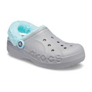 Baya Lined Fuzz Strap Clog - Light Grey/Ice Blue