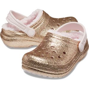 Classic Lined Glitter Clog K - Gold/Barely Pink