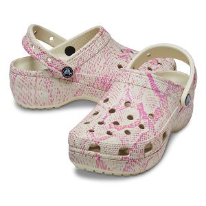Classic Platform Snake Print Clog W - Bone/Multi