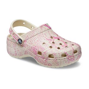 Classic Platform Snake Print Clog W - Bone/Multi
