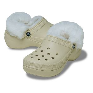 Classic Platform Fuzz Lined Clog - Bone