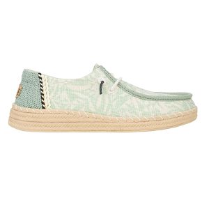 Wendy Espadrille Retro Palm - Celadon Green/White